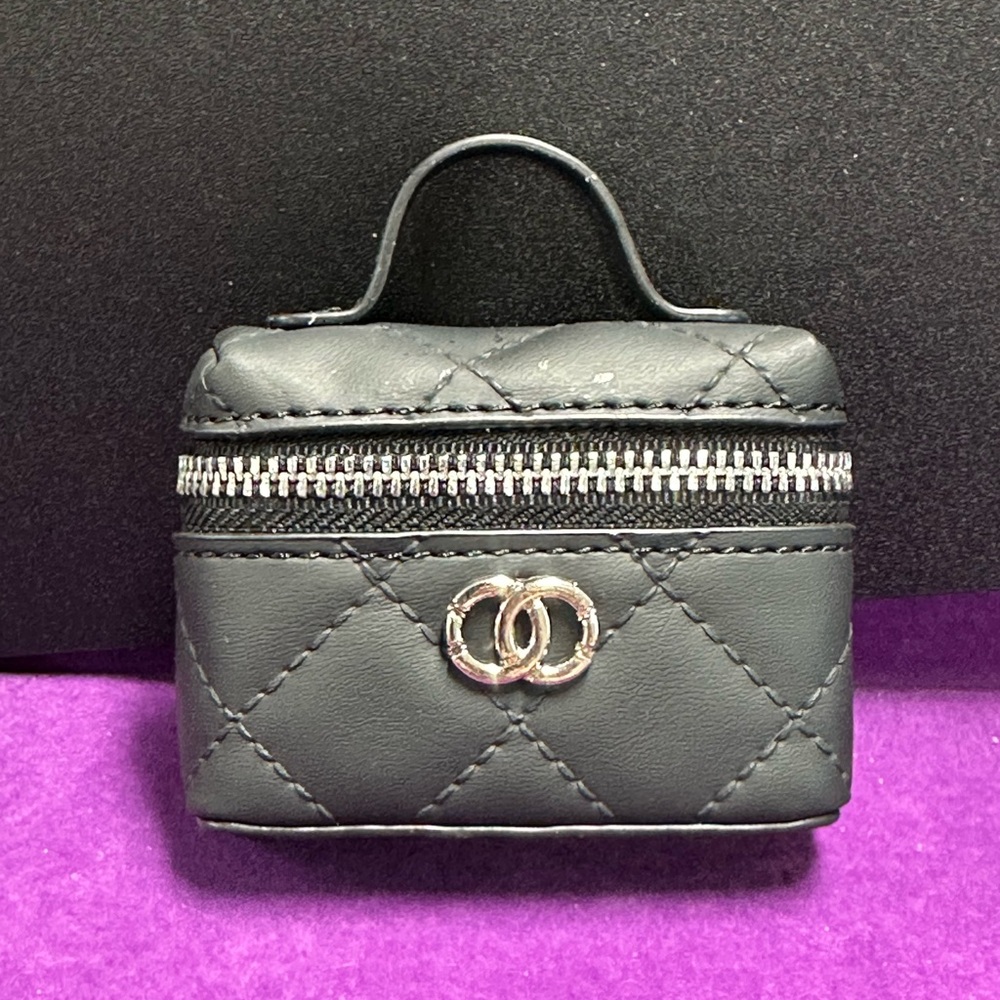 Black Quilted Mini Zip Bag Charm | silver Hardware | Boutique Mini